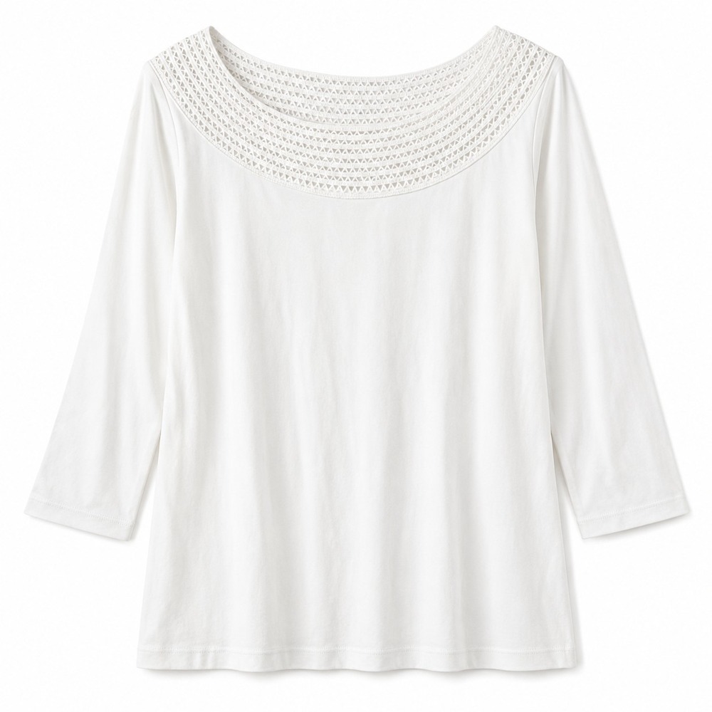 NWT$ LRL Ralph Lauren 100% Cotton Lace Boat Collar Tee Sz 1X White Summer Beach